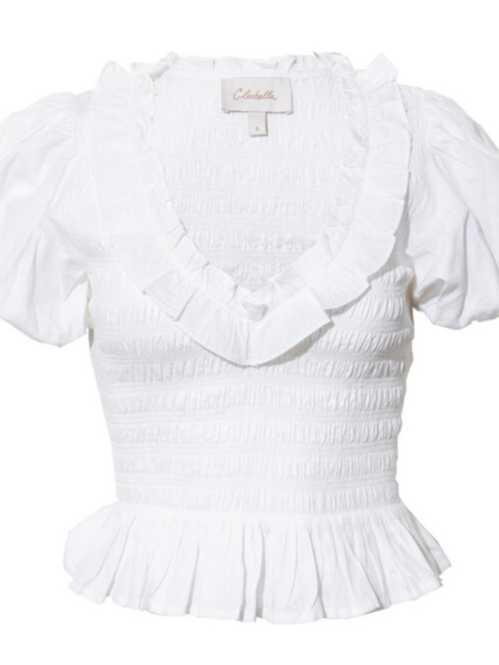 Cleobella Neva Top Smocked Cropped Puff Sleeve Ruffle blouse Small